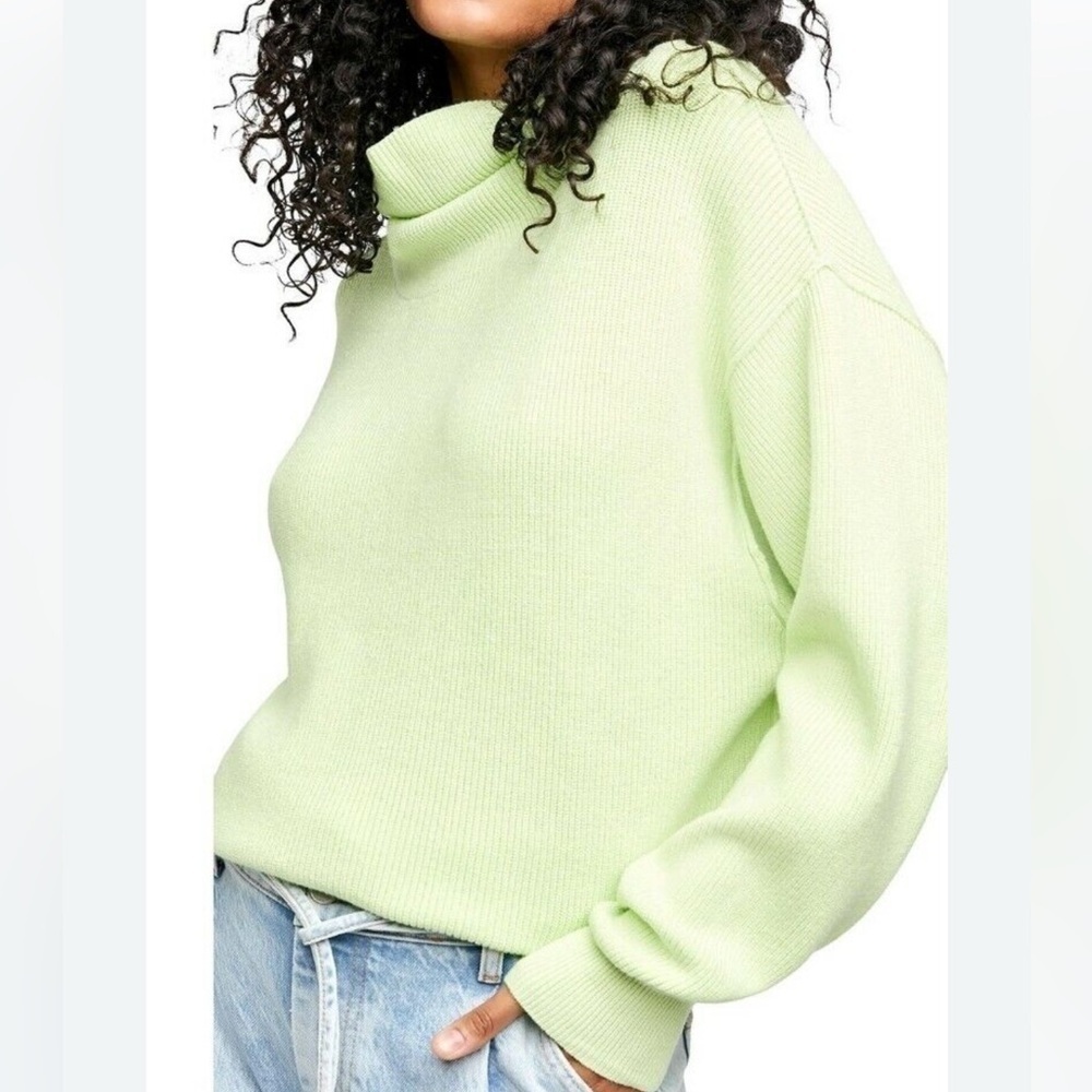 Free People Women Lime Green Softly Structure Cowl Neck Sweater - Picture 12 of 12